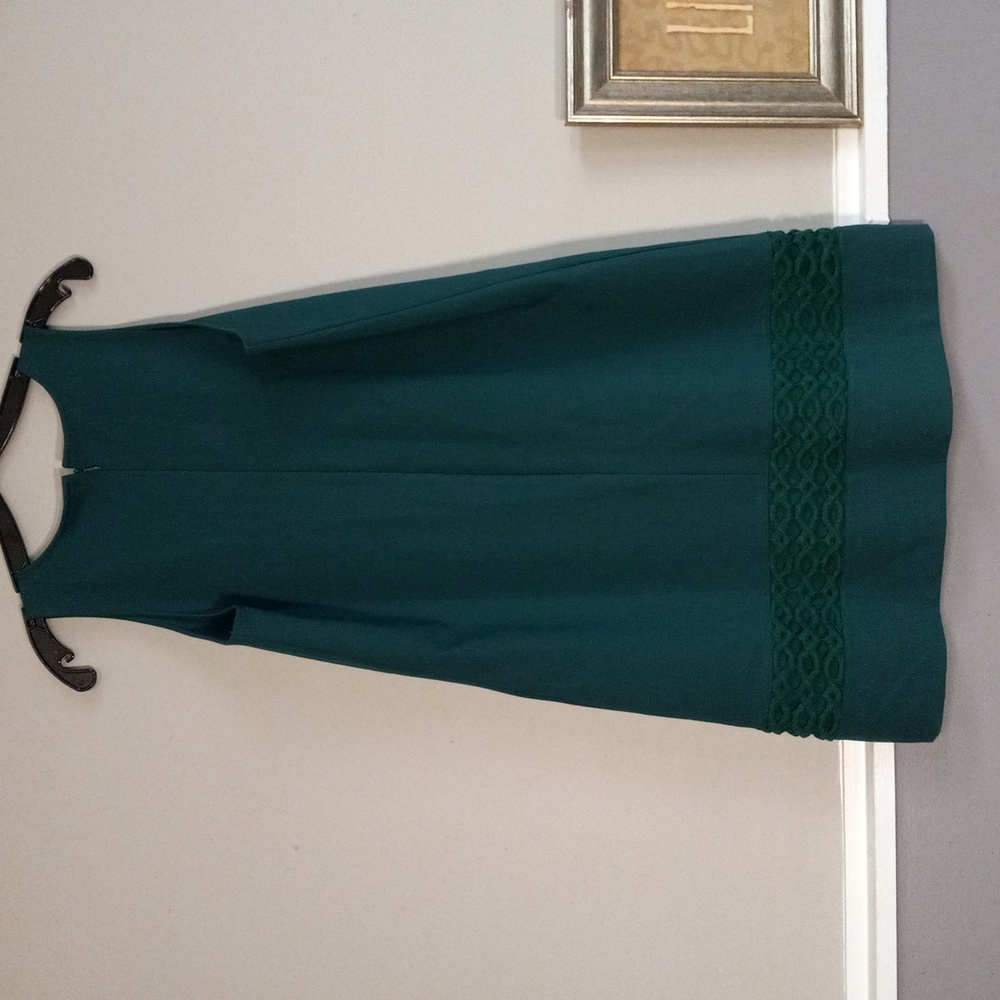Ann Taylor Petite, Hunter Green, Sleeveless, Embroidered, Zip Back Dress - Picture 10 of 11